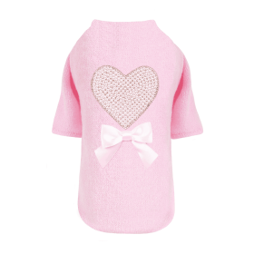 Pearl Heart Dog Sweater (Color: Baby Pink, size: XXS)